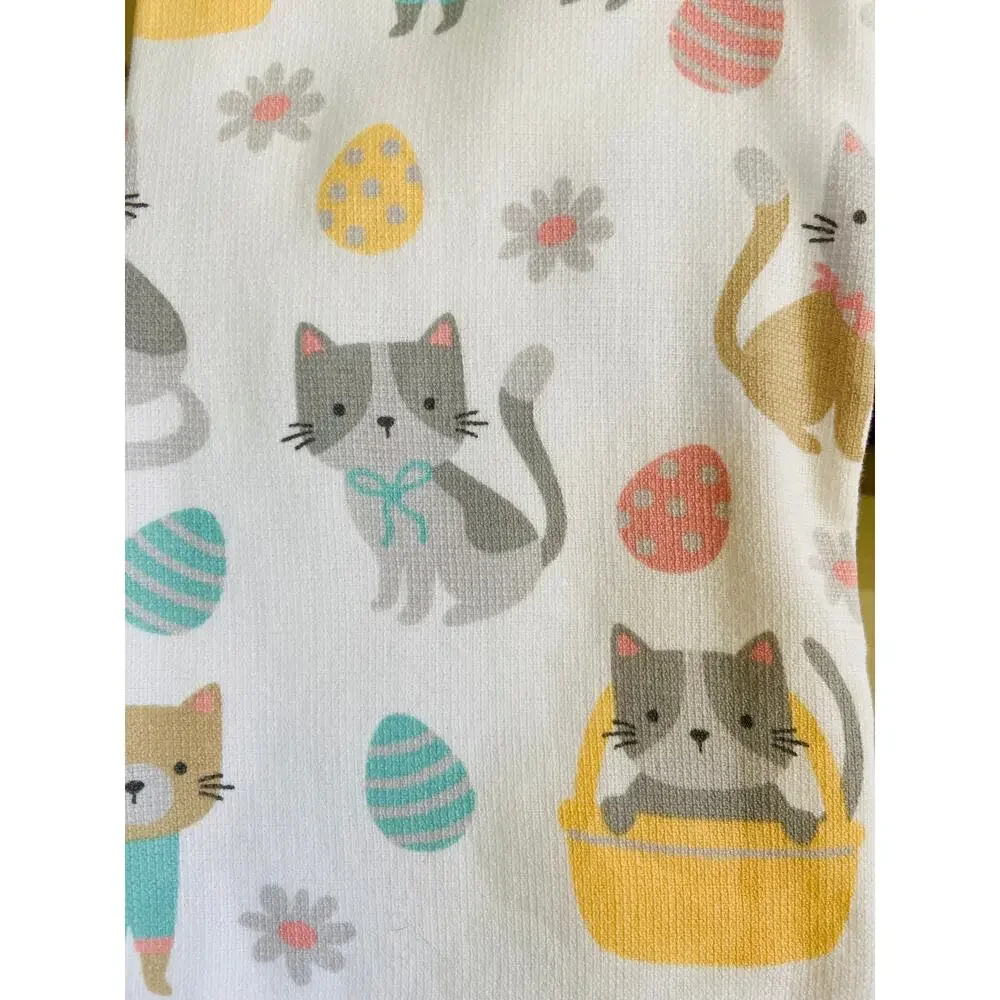 NWT Yellow Spring Easter Cats in Baskets Eggs Kittens 3 piece Kitchen Towel Set